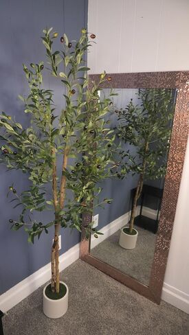Artificial Olive Tree 5ft,Faux Plant with White Pot, Floor Fake Plants with Natural Wood Trunk and Fruits, Artificial Trees Indoor for Home Decor in Saudi Arabia