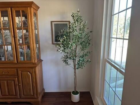 Artificial Olive Tree 5ft,Faux Plant with White Pot, Floor Fake Plants with Natural Wood Trunk and Fruits, Artificial Trees Indoor for Home Decor in Saudi Arabia