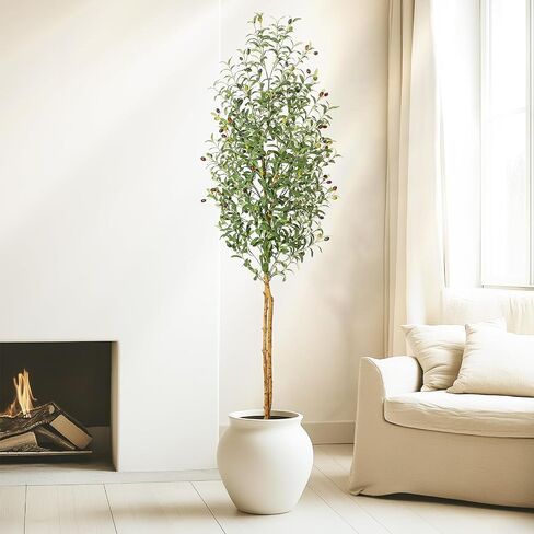 Artificial Olive Tree 5ft,Faux Plant with White Pot, Floor Fake Plants with Natural Wood Trunk and Fruits, Artificial Trees Indoor for Home Decor in Saudi Arabia