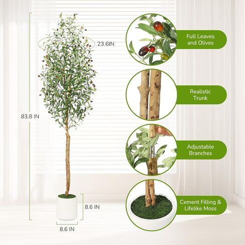 Artificial Olive Tree 5ft,Faux Plant with White Pot, Floor Fake Plants with Natural Wood Trunk and Fruits, Artificial Trees Indoor for Home Decor in Saudi Arabia