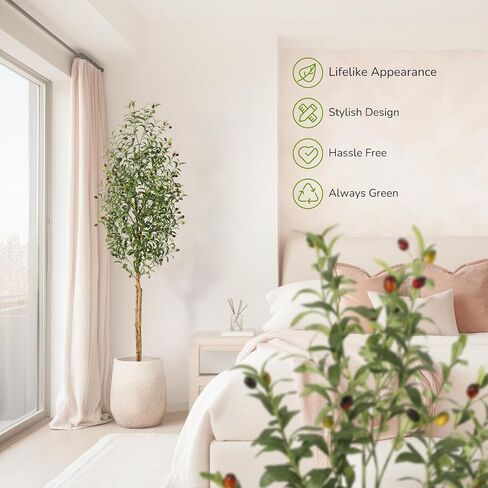 Artificial Olive Tree 5ft,Faux Plant with White Pot, Floor Fake Plants with Natural Wood Trunk and Fruits, Artificial Trees Indoor for Home Decor in Saudi Arabia