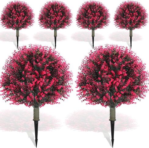 yunlly 6 pcs 18 بوصة الاصطناعية كرة الظهر توبواري شجرة مزيفة في الهواء الطلق النباتات بوش ، مقاومة الأشعة فوق البنفسجية شجيرات مع ارتفاع واقعية الخضرة محفوظة لزخارف الفناء في حديقة داخلية (الورود الأحمر) in Kuwait