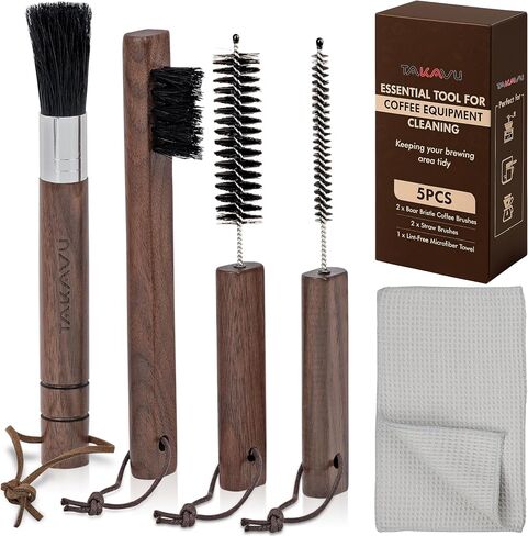 Takavu Coffee Grinder Cleaning Brush, Barista Brush with Black Boar Bristle, Espresso Machine Cleaner Tool, Brista Dusting Accessories Used on Group Heads, Shower Screen, Portafilter, Scoop, Tamper in Kuwait
