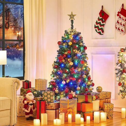 Yaheetech 6ft Spruce Pre-Lit Congrich Tree Tree Tree مع 300 مصابيح LED متعددة الألوان و 818 نصائح الفرع والمعادن للمنزل ، المكتب ، الديكور الحفلات ، الأخضر in Saudi Arabia