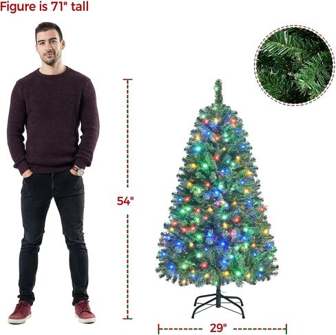Yaheetech 6ft Spruce Pre-Lit Congrich Tree Tree Tree مع 300 مصابيح LED متعددة الألوان و 818 نصائح الفرع والمعادن للمنزل ، المكتب ، الديكور الحفلات ، الأخضر in Saudi Arabia