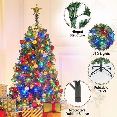 Yaheetech 6ft Spruce Pre-Lit Congrich Tree Tree Tree مع 300 مصابيح LED متعددة الألوان و 818 نصائح الفرع والمعادن للمنزل ، المكتب ، الديكور الحفلات ، الأخضر in Saudi Arabia