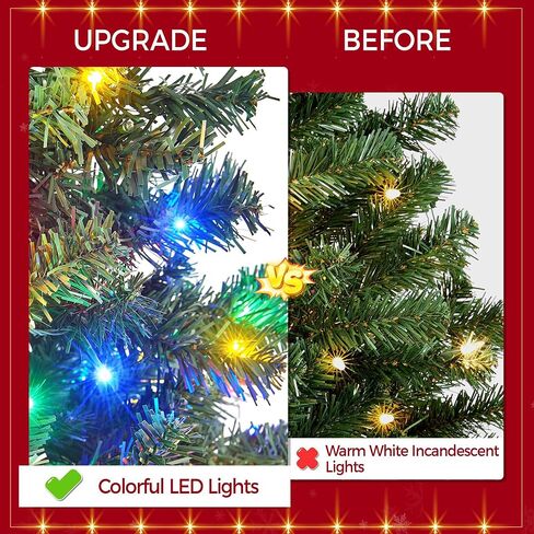 Yaheetech 6ft Spruce Pre-Lit Congrich Tree Tree Tree مع 300 مصابيح LED متعددة الألوان و 818 نصائح الفرع والمعادن للمنزل ، المكتب ، الديكور الحفلات ، الأخضر in Saudi Arabia