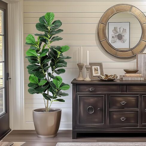 6FT Fiddle Leaf Fig Artificial Tree Faux Floor Plant with Black Planter Pot, Potted Fake Fiddle Leaf Fig Tree for Indoor Outdoor Home Office Decor in Saudi Arabia