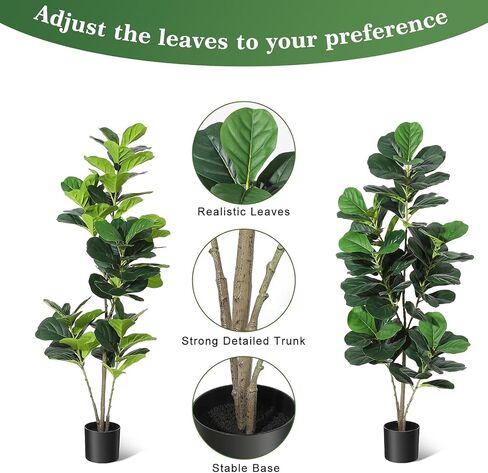 6FT Fiddle Leaf Fig Artificial Tree Faux Floor Plant with Black Planter Pot, Potted Fake Fiddle Leaf Fig Tree for Indoor Outdoor Home Office Decor in Saudi Arabia