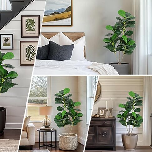 6FT Fiddle Leaf Fig Artificial Tree Faux Floor Plant with Black Planter Pot, Potted Fake Fiddle Leaf Fig Tree for Indoor Outdoor Home Office Decor in Saudi Arabia