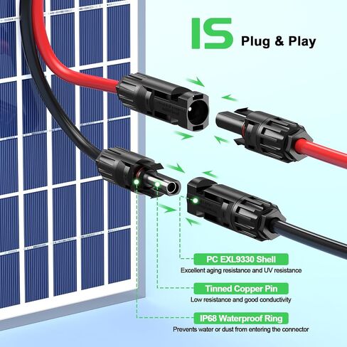 12AWG 10FT XT60 Solar Cable, XT60 Extension Charge Extension Cable with Solar Connectors Caps, Combined Wire Solar Panel Connector to XT60 Adapter Cable for Portable Power Station in Kuwait