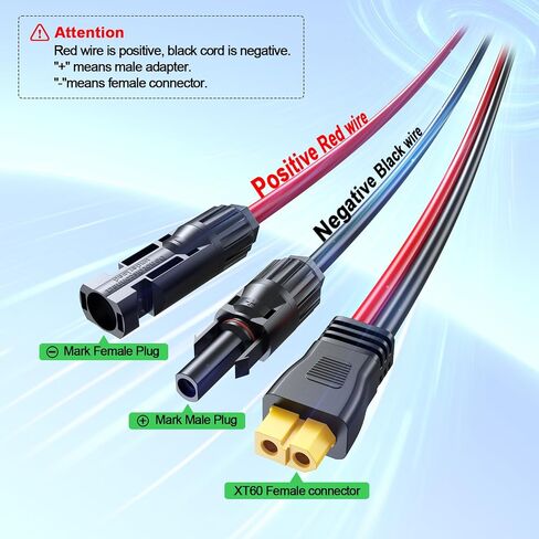 12AWG 10FT XT60 Solar Cable, XT60 Extension Charge Extension Cable with Solar Connectors Caps, Combined Wire Solar Panel Connector to XT60 Adapter Cable for Portable Power Station in Kuwait