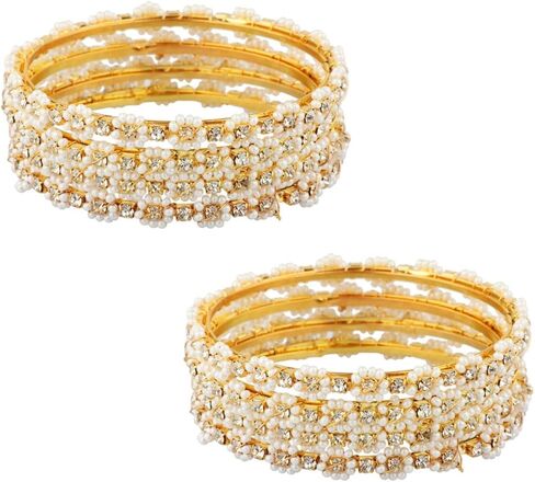 Efulgenz White Pearl Indian Bangles Pearl Bangles for Women Indian Style Bollywood Jewelry Traditional Faux Pearl Stone Wedding Bracelet Bangle Set in Kuwait