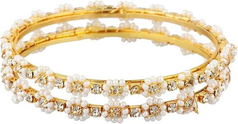 Efulgenz White Pearl Indian Bangles Pearl Bangles for Women Indian Style Bollywood Jewelry Traditional Faux Pearl Stone Wedding Bracelet Bangle Set in Kuwait