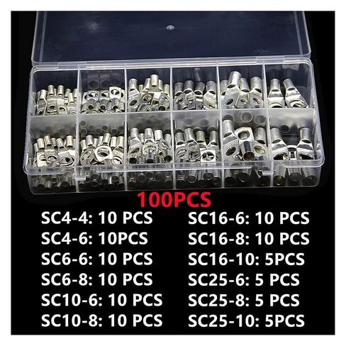100pcs SC6-SC25 Tinned Copper Ring Bare Crimp Terminal Lug Battery Electric Welding Wire Connector Set SC6-6 16-8 Automotive in Kuwait