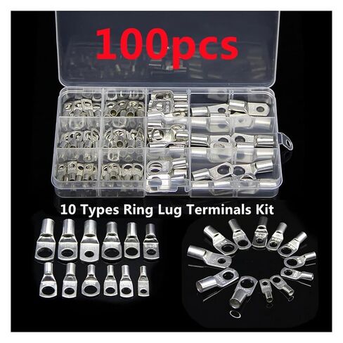 100pcs SC6-SC25 Tinned Copper Ring Bare Crimp Terminal Lug Battery Electric Welding Wire Connector Set SC6-6 16-8 Automotive in Kuwait
