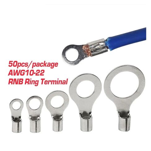 50 PCS Ring Bare Wire End Crimp Terminal Electrical Bare Wire Cable Connector OT RNB 1.25/2 Ferrule 0.5-2.5mm2 22-10AWG (Color : RNB2(AWG14-16), Size : 3mm Bolt Hole) in Kuwait
