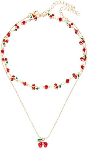 Cherry Necklace Bracelet Set for Women Dainty Gold Cherry Bracelet and Necklace Jewelry Set Cute Fruit 3D Charm Necklaces Summer Beach Jewelry Gifts in Saudi Arabia