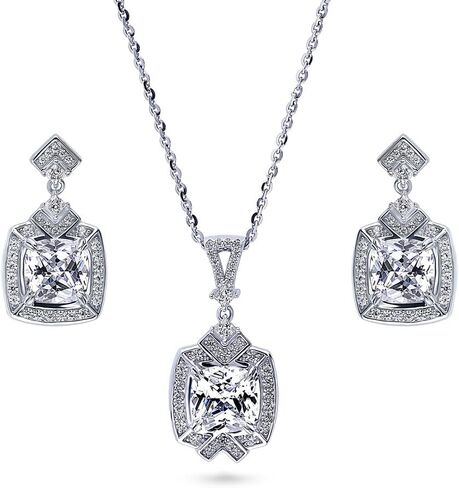 Berricle Sterling Silver Arrow Zirconia CZ CZ Halo Mashion Necklace and Accoring for Women ، Rhodium Plated in Saudi Arabia