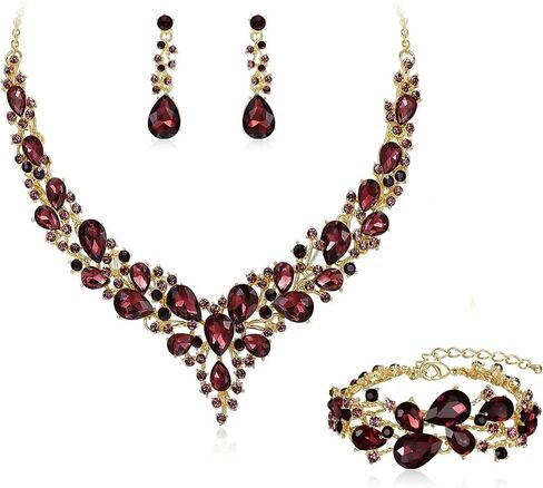 Crystal Bridal Jewelry Set, Floral Statement Necklace, Earrings, Bracelet, Wedding Accessories in Kuwait