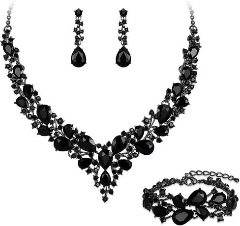 Crystal Bridal Jewelry Set, Floral Statement Necklace, Earrings, Bracelet, Wedding Accessories in Kuwait