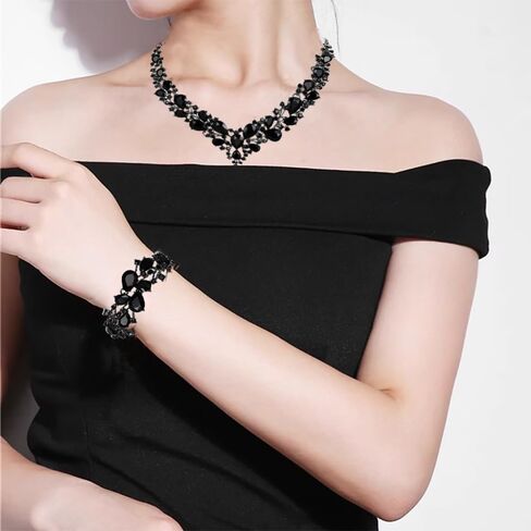 Crystal Bridal Jewelry Set, Floral Statement Necklace, Earrings, Bracelet, Wedding Accessories in Kuwait