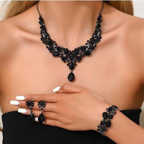 Crystal Bridal Jewelry Set, Floral Statement Necklace, Earrings, Bracelet, Wedding Accessories in Kuwait