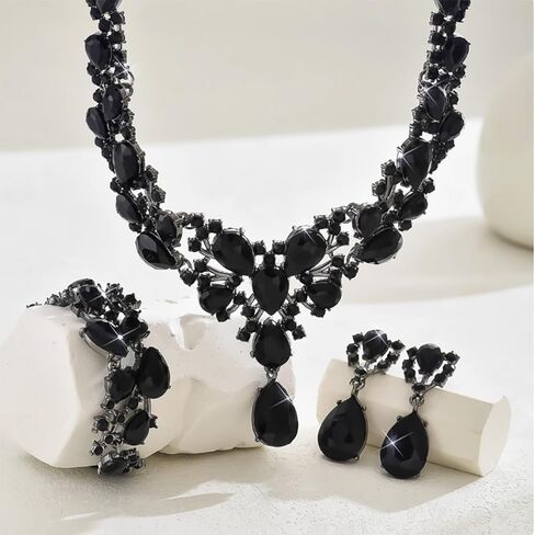 Crystal Bridal Jewelry Set, Floral Statement Necklace, Earrings, Bracelet, Wedding Accessories in Kuwait