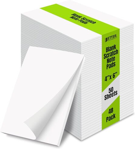 Better Office Products Blank Scratch Note Pads, 4" x 6" Pads, Server Notepads, 50 Sheets per Pad, Memo Pads, Gummed Binding for Easy Tear-off (24 Pack) in Saudi Arabia