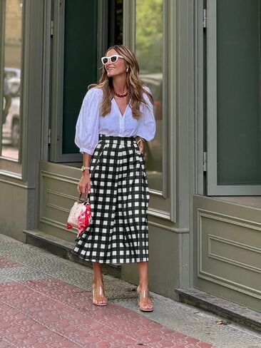utcoco Women's Gingham Midi Skirt Retro Casual Office High Waisted A Line Pleated Checkered Skirt in Saudi Arabia