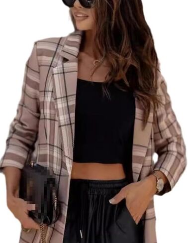 Plaid Blazer Jacket for Womens Long Sleeve 2025 Work Office Blazer Lapel Button Work Formal Blazer Jackets in Kuwait
