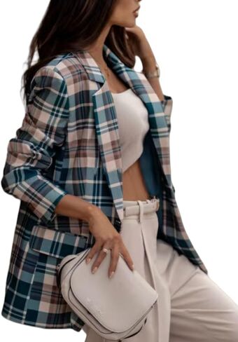 Plaid Blazer Jacket for Womens Long Sleeve 2025 Work Office Blazer Lapel Button Work Formal Blazer Jackets in Kuwait