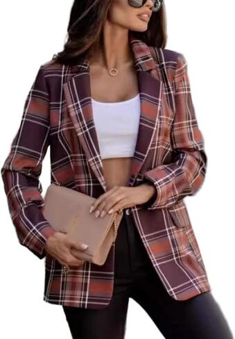 Plaid Blazer Jacket for Womens Long Sleeve 2025 Work Office Blazer Lapel Button Work Formal Blazer Jackets in Kuwait