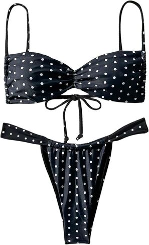 Makemechic Women's Polka Dots Bikini مجموعة التعادل مرة أخرى ثونغ بدلة السباحة الصيفية in Kuwait