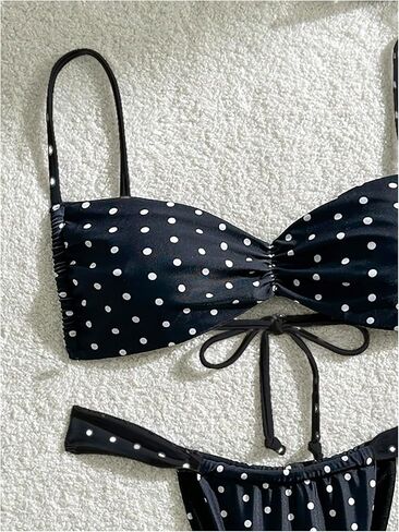 Makemechic Women's Polka Dots Bikini مجموعة التعادل مرة أخرى ثونغ بدلة السباحة الصيفية in Kuwait