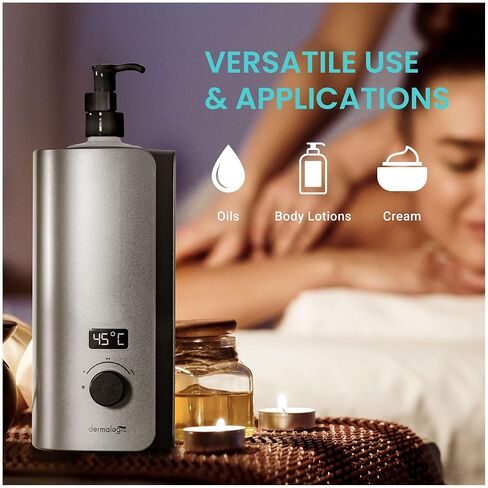 Massage Oil Warmer for Pro Spa Massage, Home Lotion Warmer with Aluminum Bottle Pump Set, Plug-in Oil Heater Beauty Salon Treatment Equipment, Light Wood in Kuwait