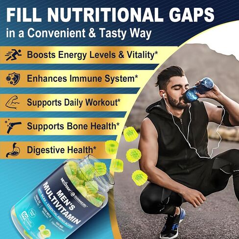 Methylated Multivitamin for Men Gummies ، أحماض الأمينية BCAA ، الزنك ، فيتامين A C D3 E K2 B6 B12 الكالسيوم ، المغنيسيوم ، اللايكوبين ، الإنزيمات الهضمية - مناعة العضلات في الطاقة - خالية من السكر ، نباتي ، 60 سنتس in Kuwait