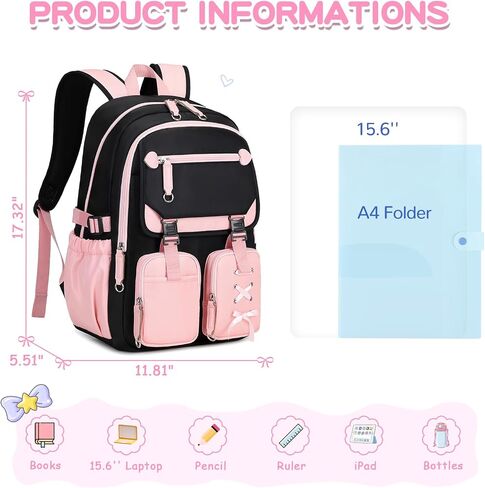 MOONBABY Girls Backpack with Lunch Box & Pencil Case for Kids Teens Bookbag for Elementary Primary Middle High School Daypack（Purple-3pcs in Saudi Arabia