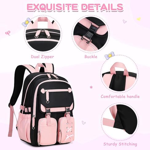 MOONBABY Girls Backpack with Lunch Box & Pencil Case for Kids Teens Bookbag for Elementary Primary Middle High School Daypack（Purple-3pcs in Saudi Arabia