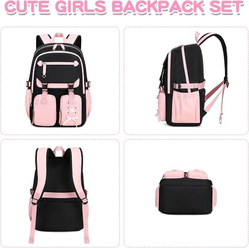 MOONBABY Girls Backpack with Lunch Box & Pencil Case for Kids Teens Bookbag for Elementary Primary Middle High School Daypack（Purple-3pcs in Saudi Arabia