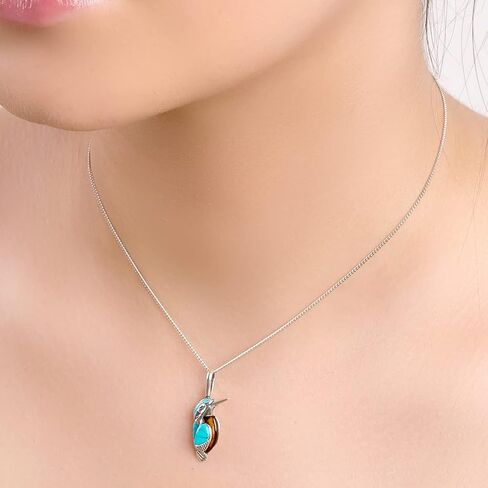 Kingfisher Necklace in Sterling Silver, Amber and Turquoise, Bird Necklace, Nature Lover Gift in Saudi Arabia