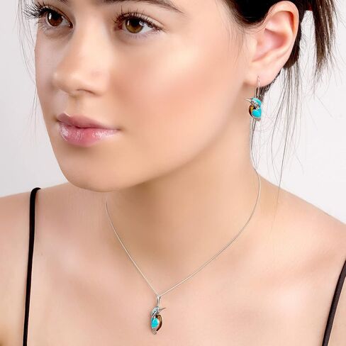 Kingfisher Necklace in Sterling Silver, Amber and Turquoise, Bird Necklace, Nature Lover Gift in Saudi Arabia
