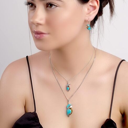 Kingfisher Necklace in Sterling Silver, Amber and Turquoise, Bird Necklace, Nature Lover Gift in Saudi Arabia