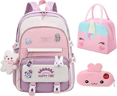 3pcs Girls Backpack, Kawaii School Backpack For Kids Children With Lunch Bag and Pencil Case (rabbit-blue) in Kuwait