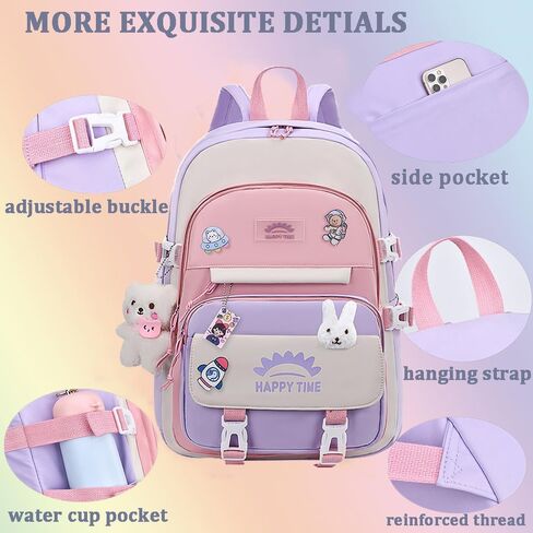 3pcs Girls Backpack, Kawaii School Backpack For Kids Children With Lunch Bag and Pencil Case (rabbit-blue) in Kuwait