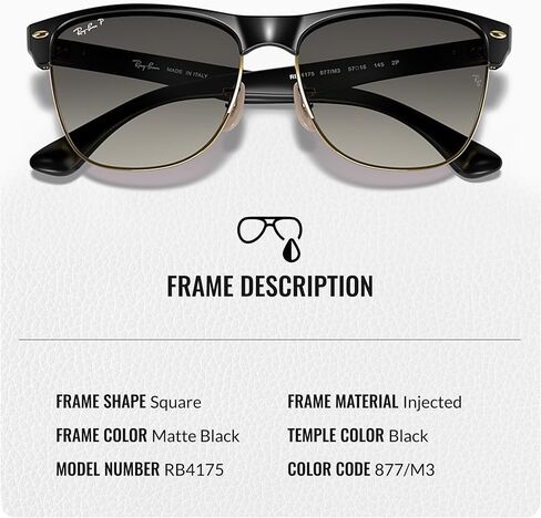 نظارة شمسية Ray-Ban RB4175 CLUBMASTER كبيرة الحجم مربعة الشكل مع مجموعة نظارات - ملاءمة عالية - نظارة شمسية مربعة مثالية للارتداء الرسمي والعادي in Saudi Arabia