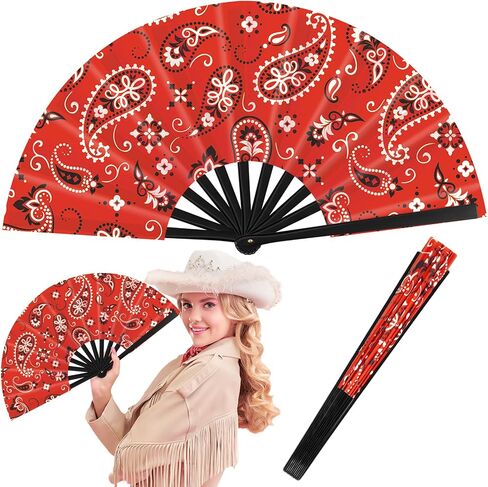 2 Pcs 13 inch Folding Hand Fan Patterned Folding Fans Foldable Party Favors for Music Festivals, Club Events, Dances Cowgirl, Cowboy Accessory for Western Party (Bandanas,Cow Style) in Saudi Arabia