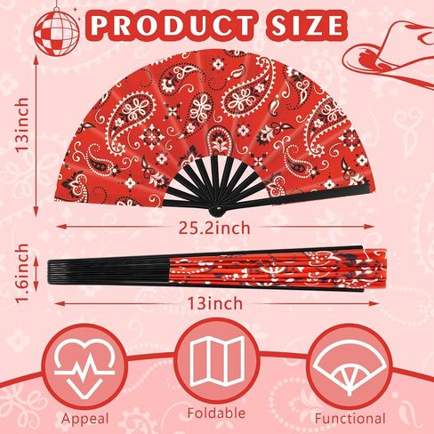 2 Pcs 13 inch Folding Hand Fan Patterned Folding Fans Foldable Party Favors for Music Festivals, Club Events, Dances Cowgirl, Cowboy Accessory for Western Party (Bandanas,Cow Style) in Saudi Arabia