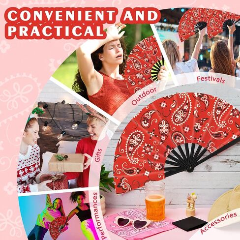 2 Pcs 13 inch Folding Hand Fan Patterned Folding Fans Foldable Party Favors for Music Festivals, Club Events, Dances Cowgirl, Cowboy Accessory for Western Party (Bandanas,Cow Style) in Saudi Arabia