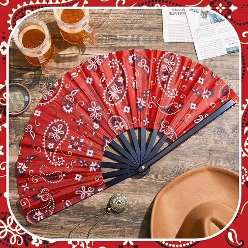 2 Pcs 13 inch Folding Hand Fan Patterned Folding Fans Foldable Party Favors for Music Festivals, Club Events, Dances Cowgirl, Cowboy Accessory for Western Party (Bandanas,Cow Style) in Saudi Arabia